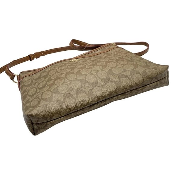 Auth COACH Luxury Signature File Bag F34938 Khaki Dark Brown PVC Leather - Picture 5 of 8